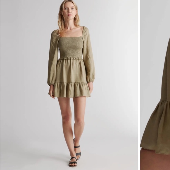 100% European Linen Smocked Mini Dress - Picture 3 of 7